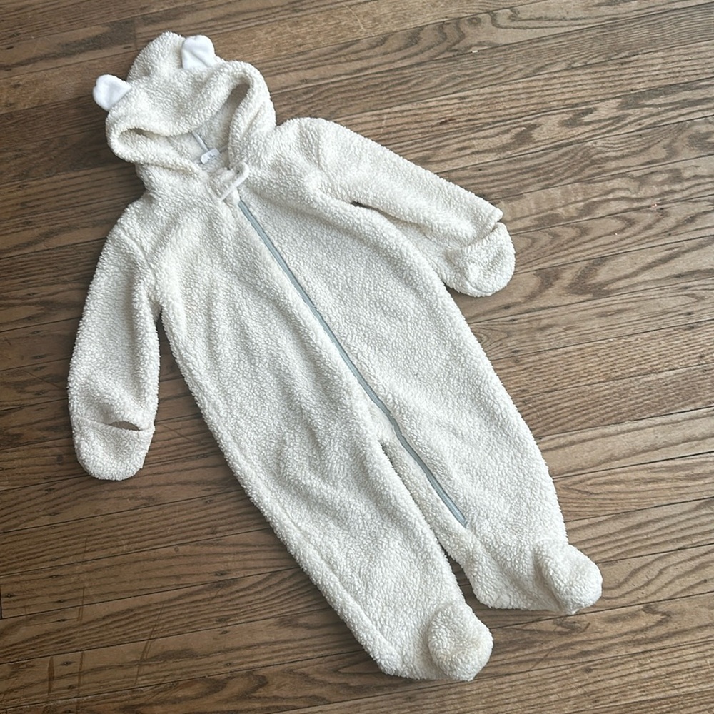 Egg collective white cream Sherpa fleece toddler snowsuit 18 mos EUC